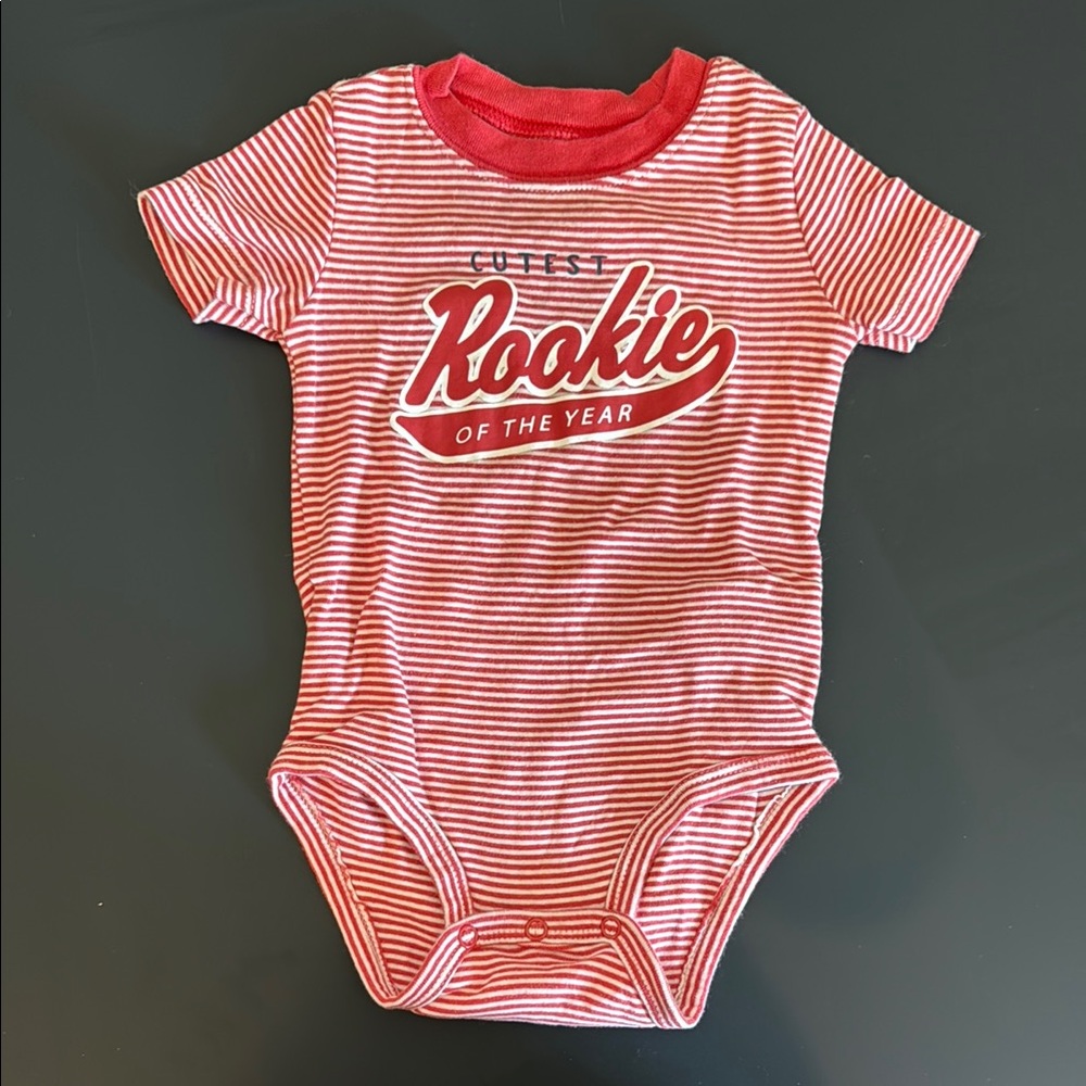Striped Red 'Cutest Rookie' Baby Onesie